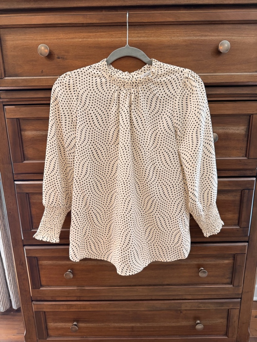 Carolina Belle Cream Blouse with Black Dot Wave Print